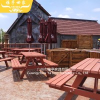 雅亭家具供应YT-353B户外塑木连体桌椅学校景区餐桌椅组合