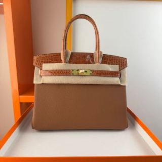 爱马仕精仿Birkin铂金30cm Touch 蜜糖棕金扣